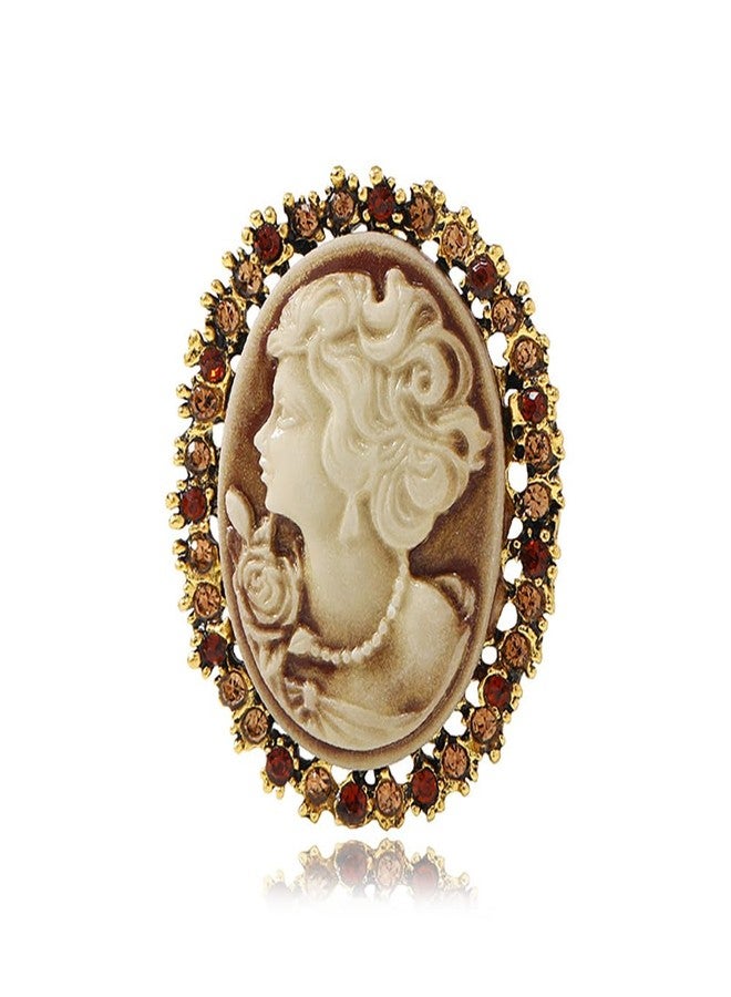 MXUHUI Vintage Style Cameo Victorian Lady Maiden Crystal Rhinestone Pin Brooch (Brown) - Image 1